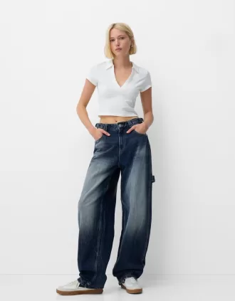 Adjustable balloon fit carpenter jeans