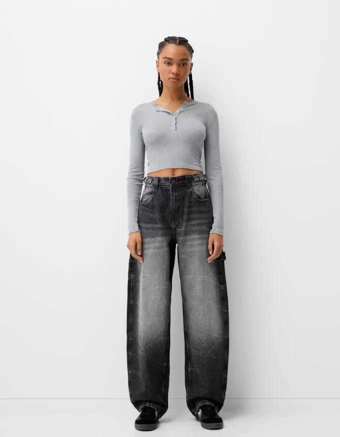 Adjustable balloon fit carpenter jeans