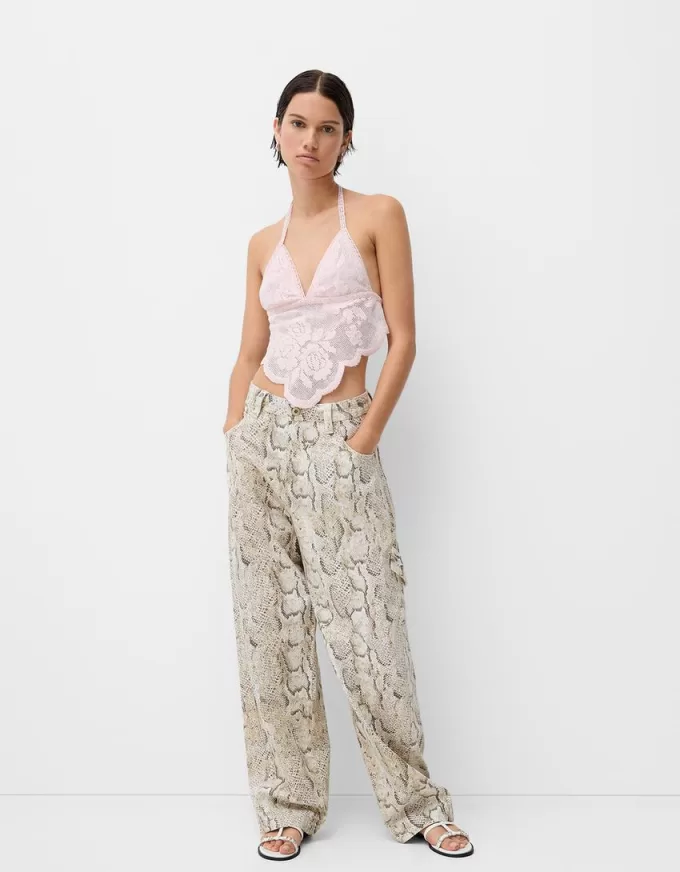 Animal print carpenter pants