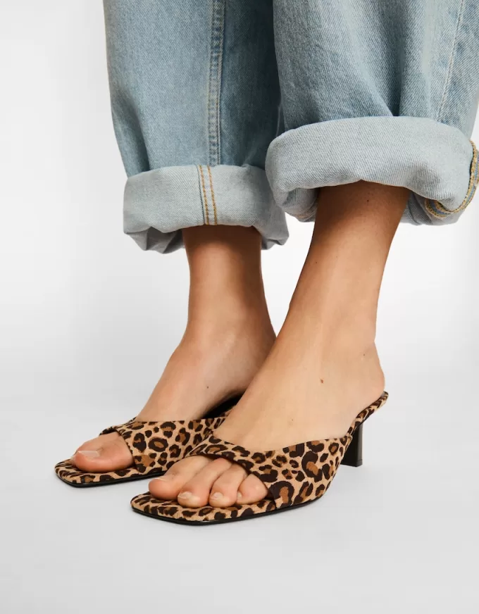 Animal print kitten heel sandals