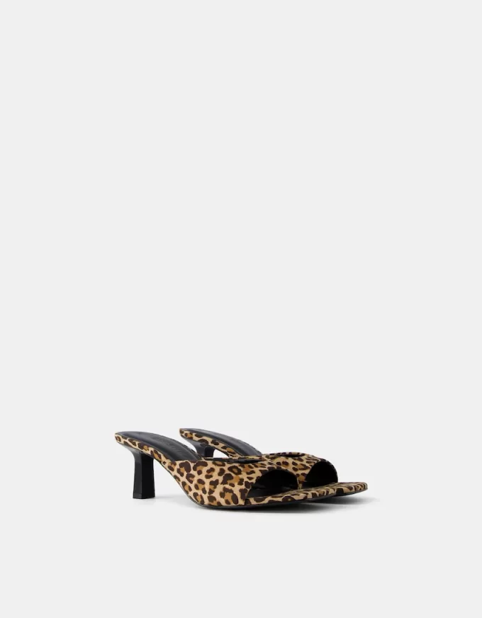 Animal print kitten heel sandals
