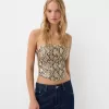 Animal print leather effect corsetry-inspired top