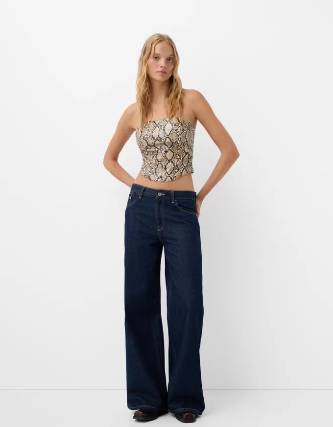 Animal print leather effect corsetry-inspired top