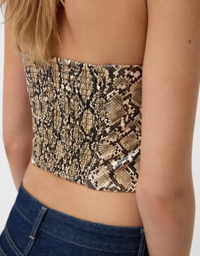 Animal print leather effect corsetry-inspired top