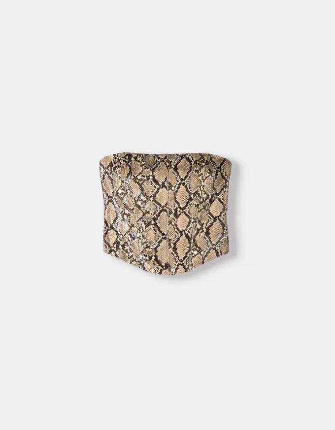Animal print leather effect corsetry-inspired top