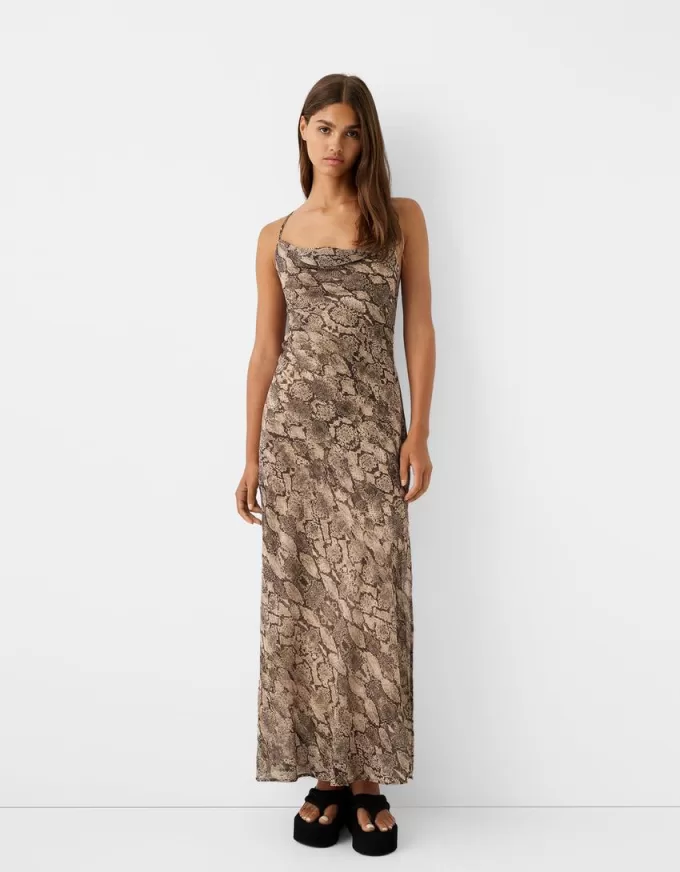 Animal print maxi chiffon dress