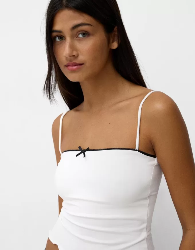 Animal print strappy top with bow detail