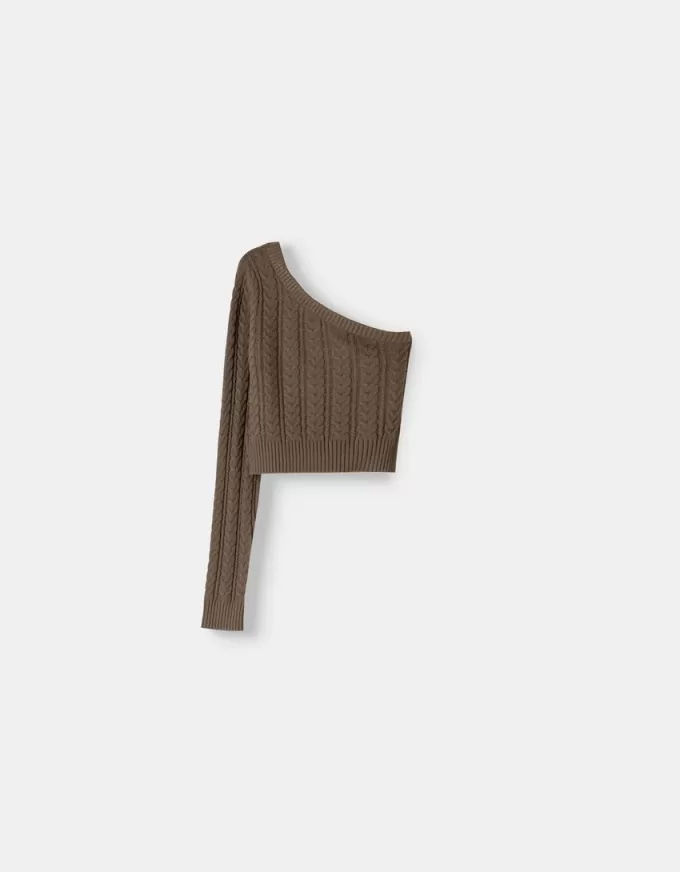 Asymmetric cable-knit sweater