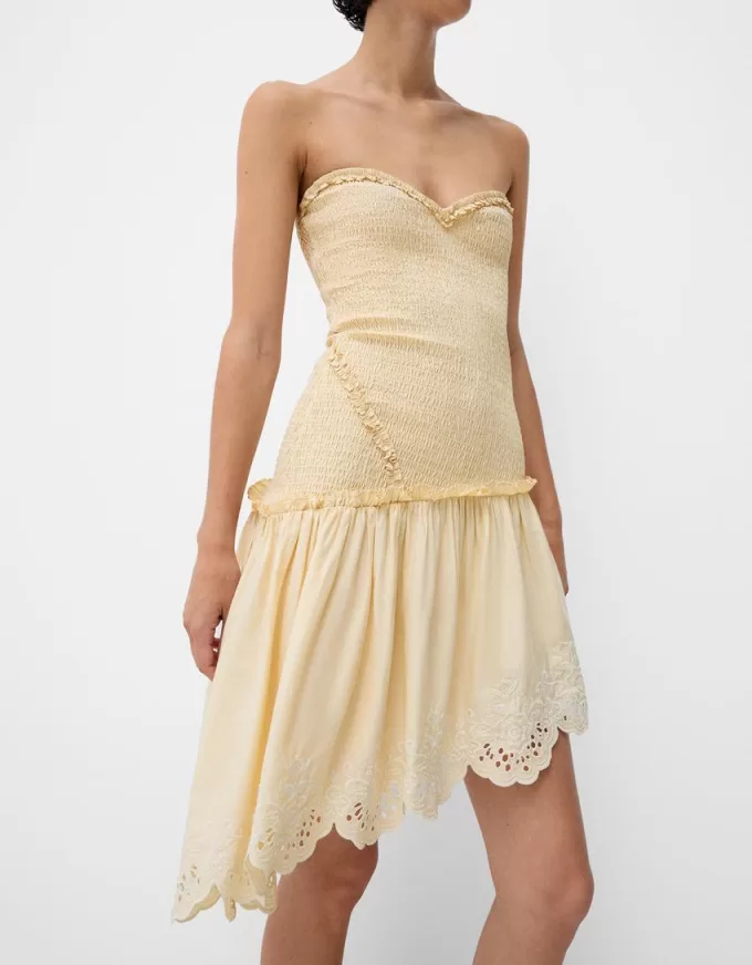 Asymmetric dress with shirred elastic detail