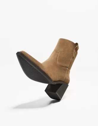 Asymmetric high-heel cowboy ankle boots