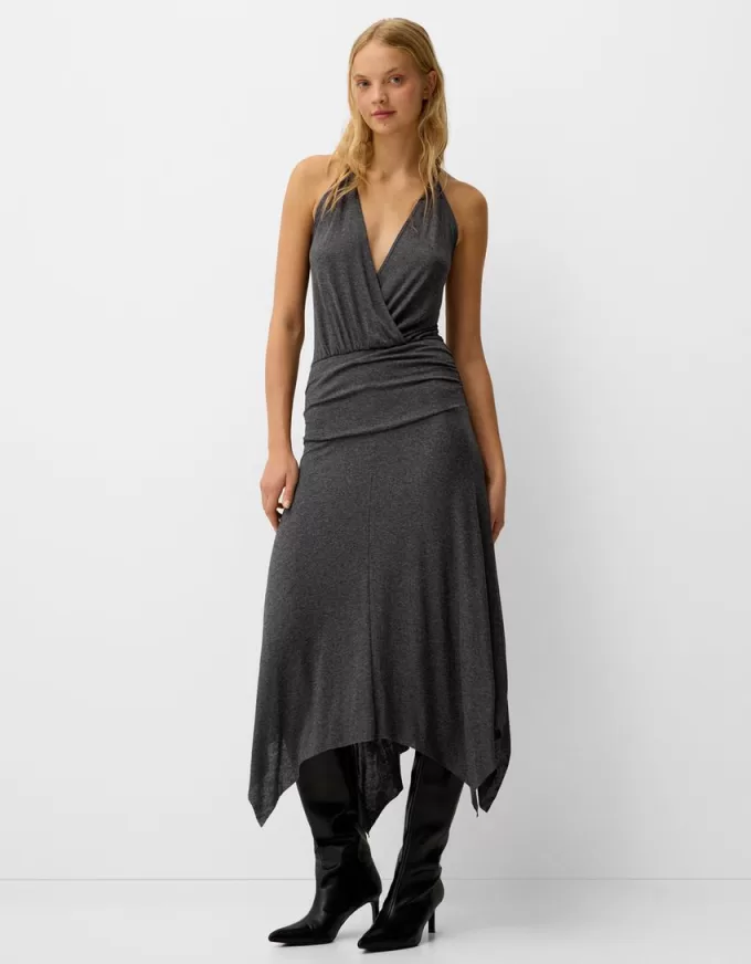 Asymmetric midi dress with ruffles