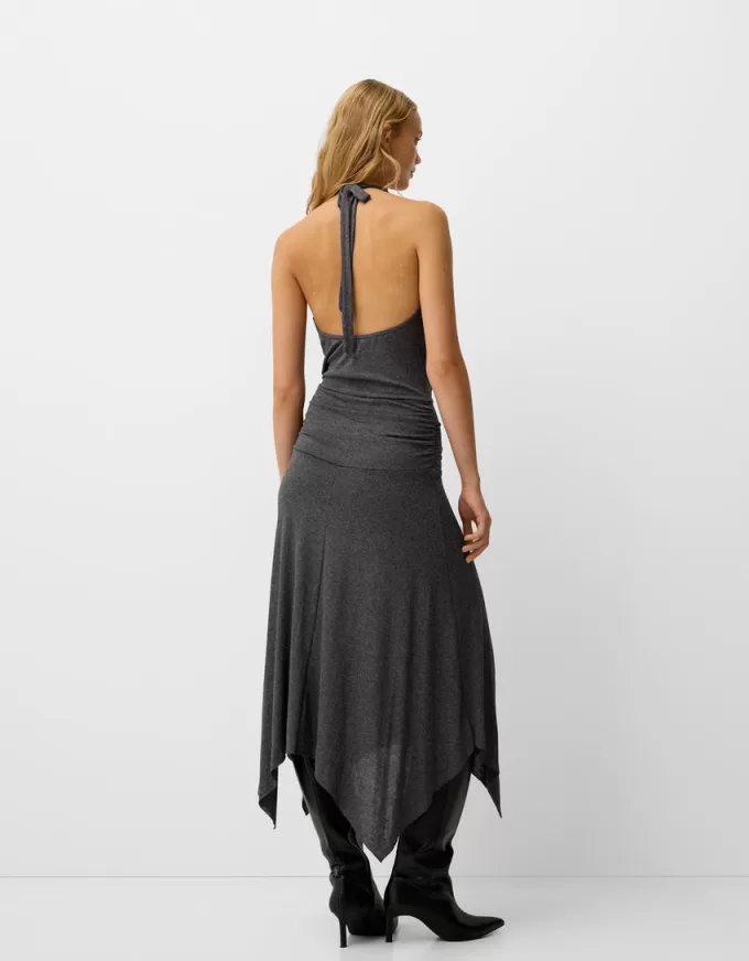 Asymmetric midi dress with ruffles