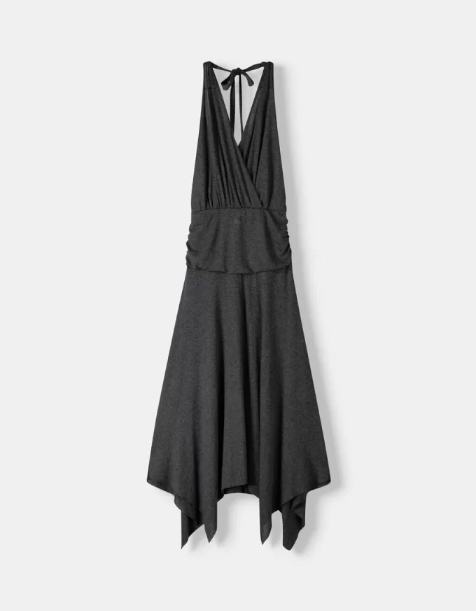 Asymmetric midi dress with ruffles