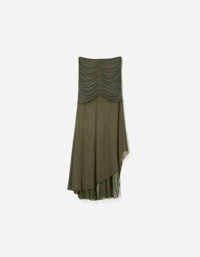 BERSHKA SERIES gathered tulle midi skirt