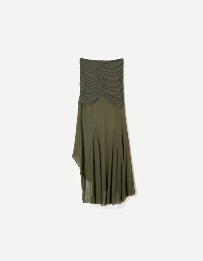 BERSHKA SERIES gathered tulle midi skirt