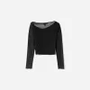 BERSHKA SERIES long sleeve gathered tulle T-shirt