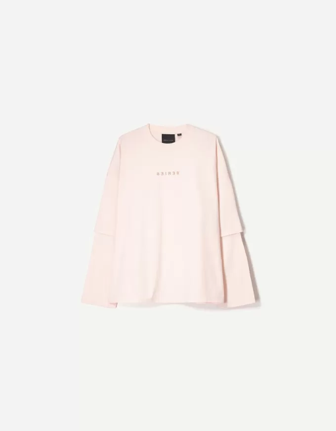 BERSHKA SERIES print double-sleeve T-shirt