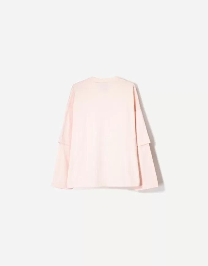 BERSHKA SERIES print double-sleeve T-shirt