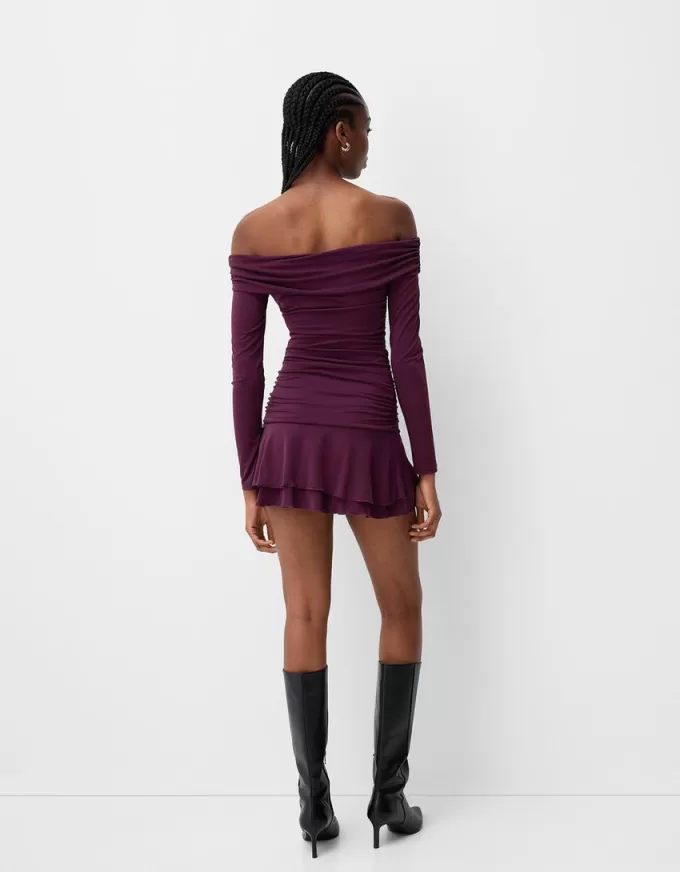BERSHKA SERIES ruffled long sleeve mini dress
