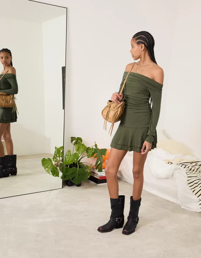 BERSHKA SERIES ruffled long sleeve mini dress