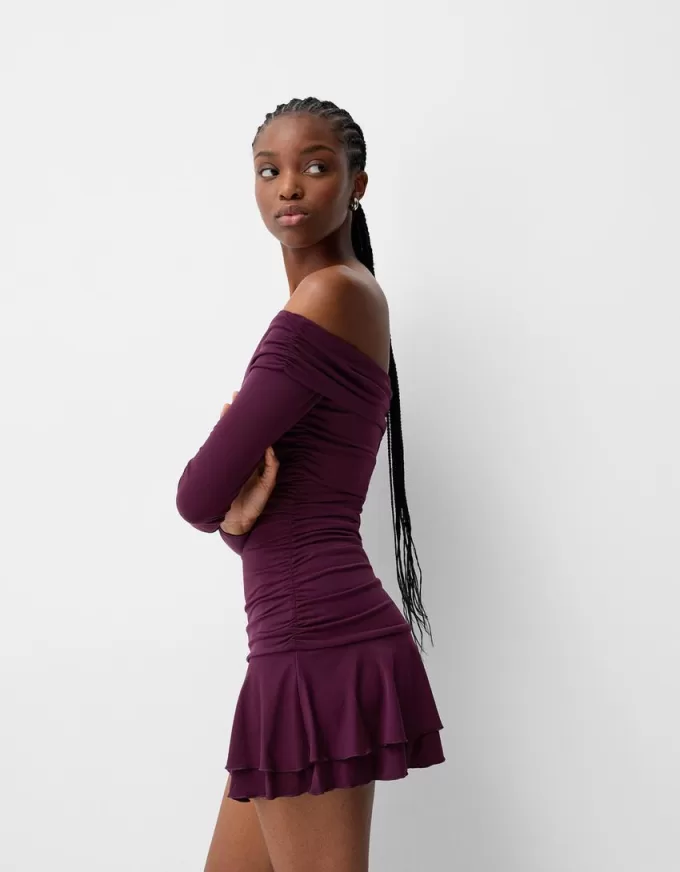 BERSHKA SERIES ruffled long sleeve mini dress