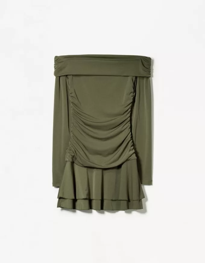 BERSHKA SERIES ruffled long sleeve mini dress