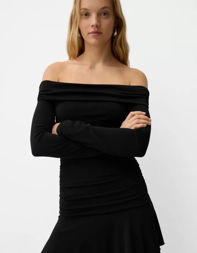BERSHKA SERIES ruffled long sleeve mini dress