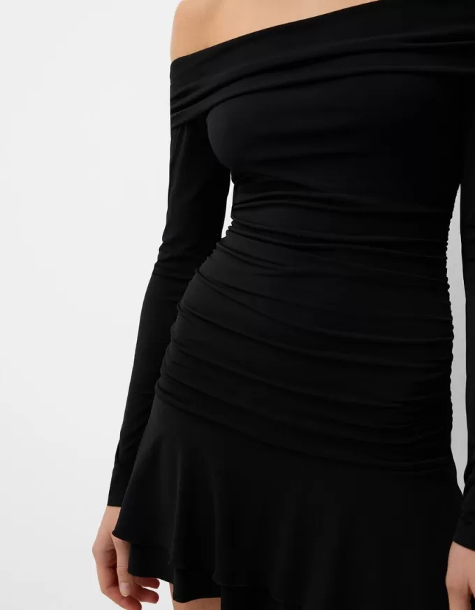 BERSHKA SERIES ruffled long sleeve mini dress