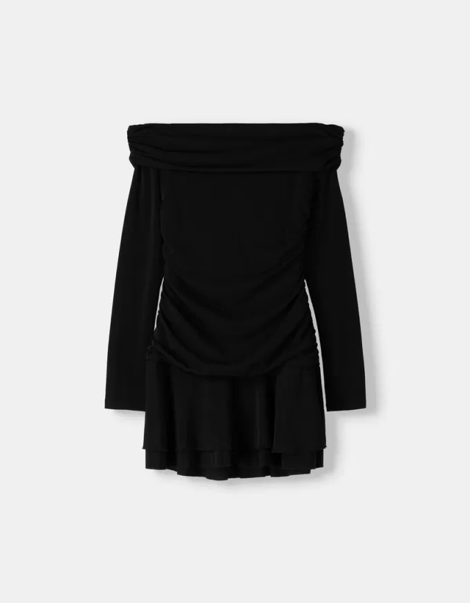 BERSHKA SERIES ruffled long sleeve mini dress