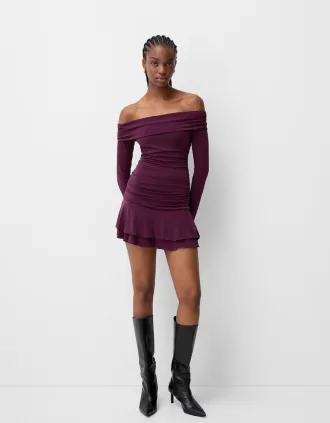 BERSHKA SERIES ruffled long sleeve mini dress