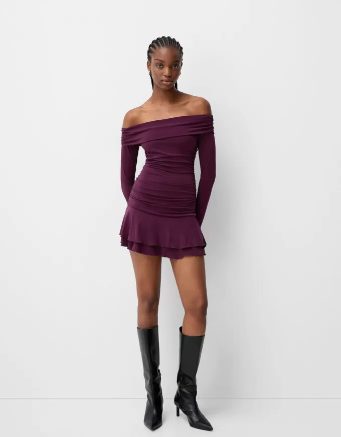 BERSHKA SERIES ruffled long sleeve mini dress