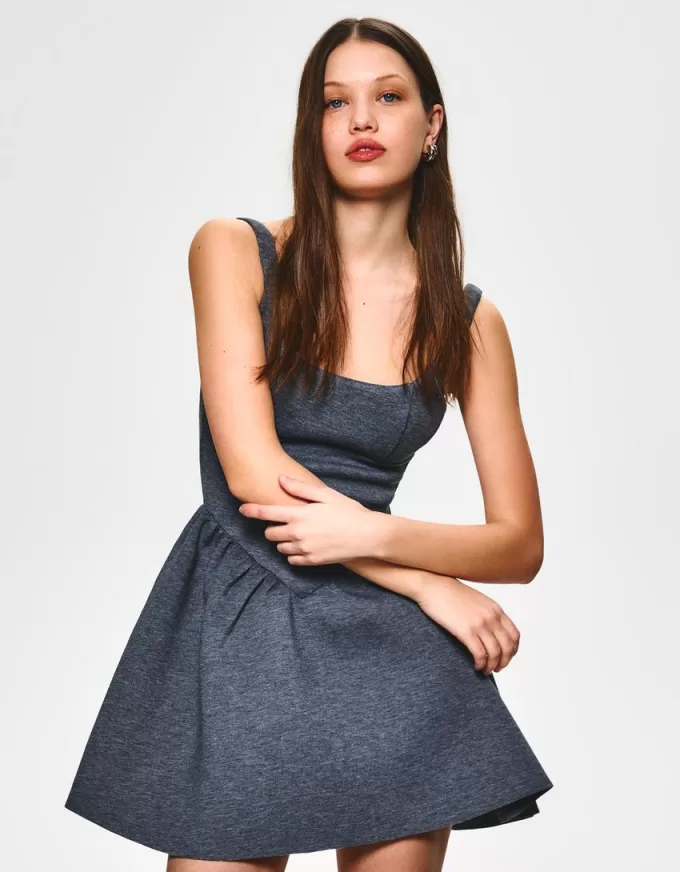 BERSHKA SERIES voluminous neoprene-effect skirt dress