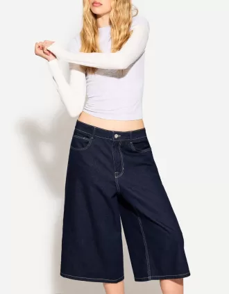 Baggy denim Bermuda shorts