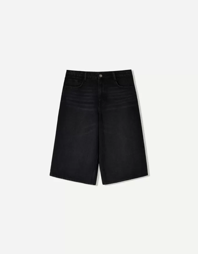 Baggy denim Bermuda shorts