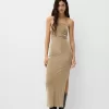 Bandeau neckline midi dress with metallic thread Bandeau neckline midi dress with metallic thread