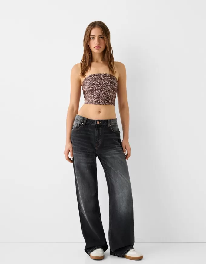 Bandeau top with turn-up hem