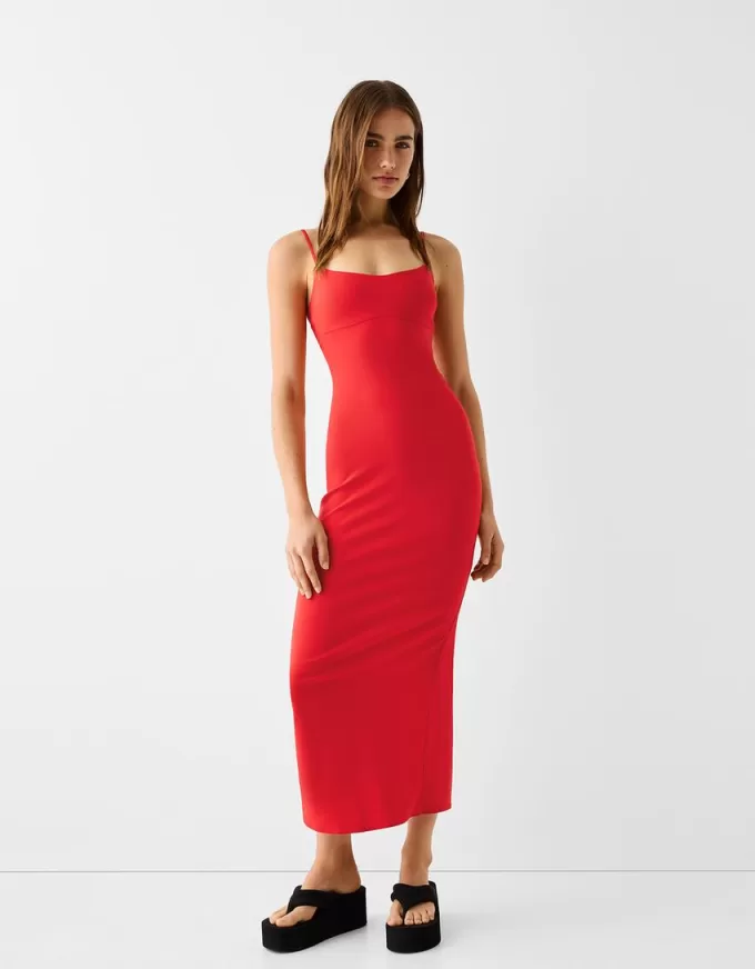Bengaline midi dress with straps Bengaline midi dress with straps