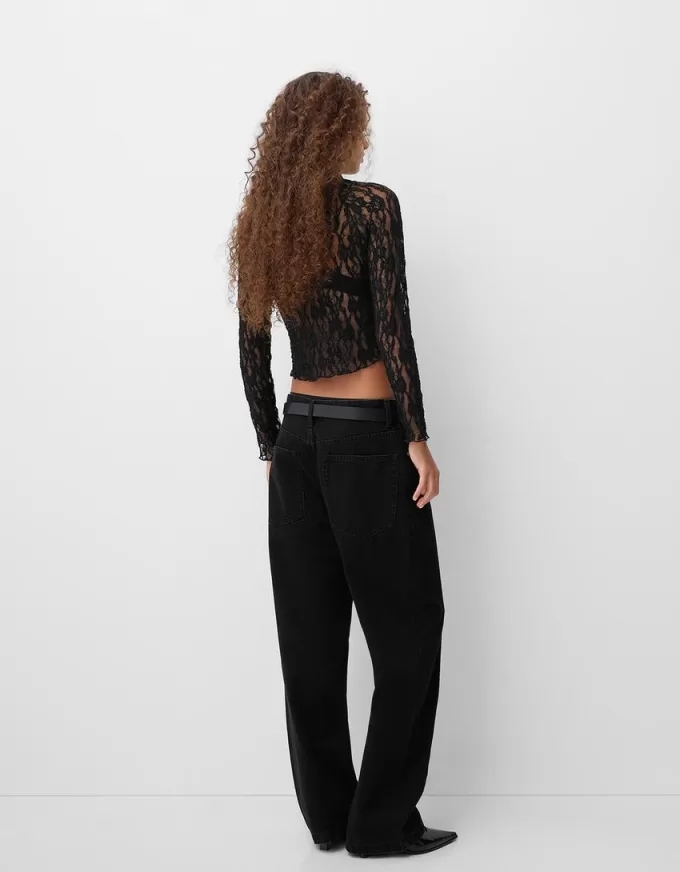 Blonde lace high neck long sleeve T-shirt