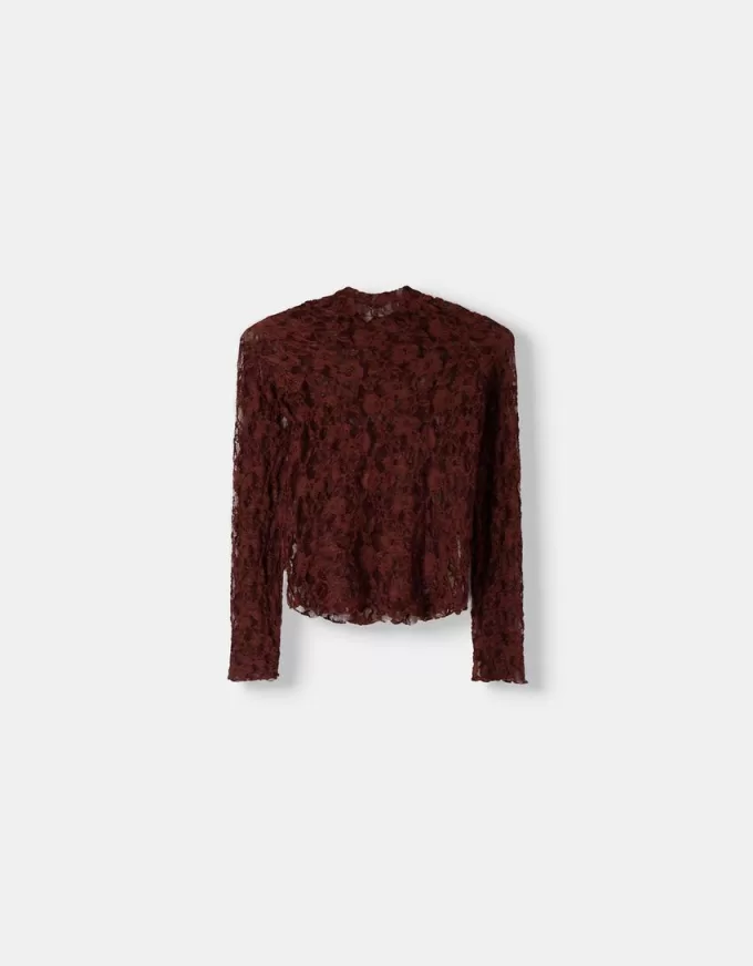 Blonde lace high neck long sleeve T-shirt