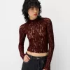 Blonde lace high neck long sleeve T-shirt