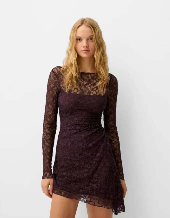 Blonde lace long sleeve mini dress