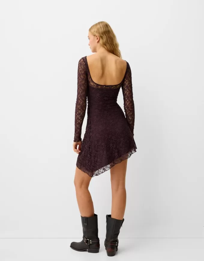 Blonde lace long sleeve mini dress