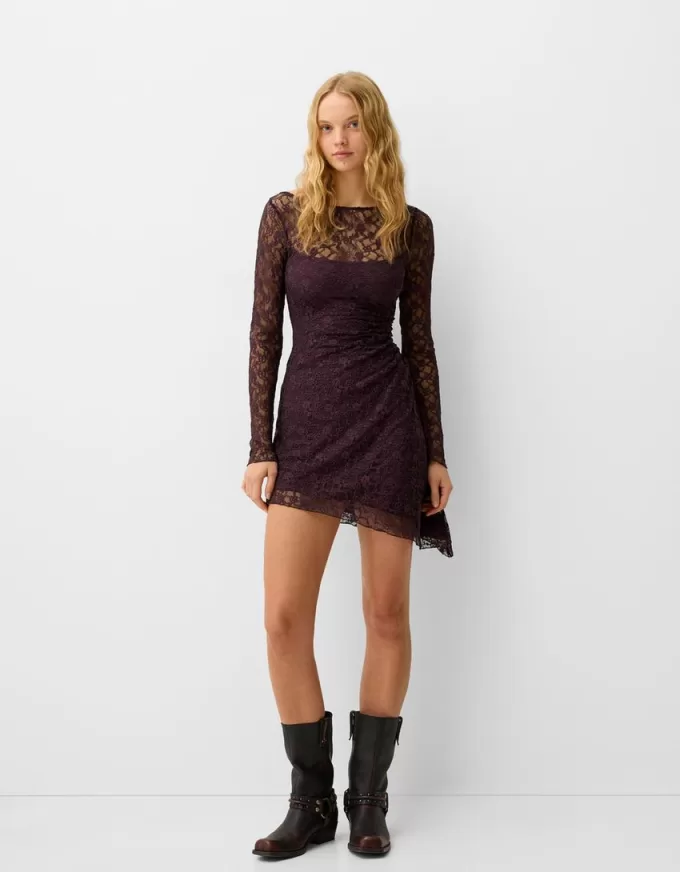 Blonde lace long sleeve mini dress