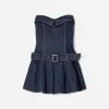 Box pleat denim mini dress