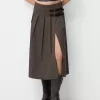 Box pleat midi skirt with a belt detail