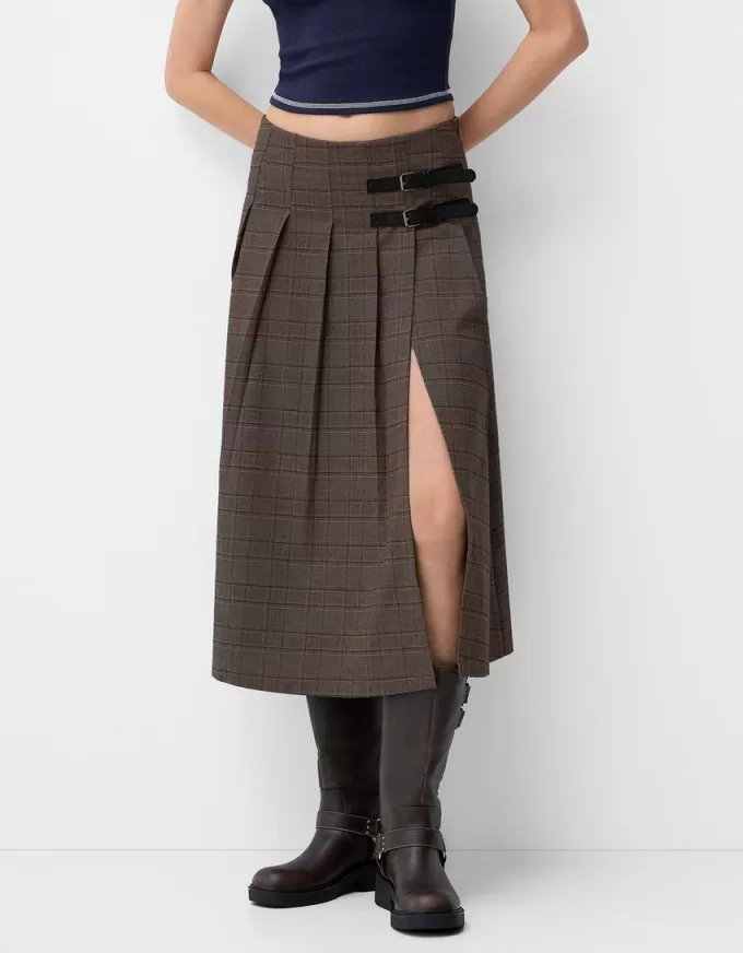 Box pleat midi skirt with a belt detail