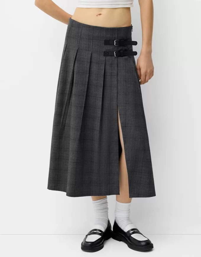 Box pleat midi skirt with a belt detail
