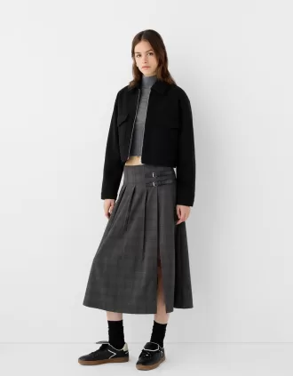 Box pleat midi skirt with a belt detail