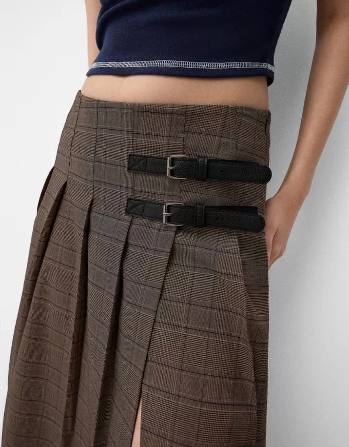 Box pleat midi skirt with a belt detail