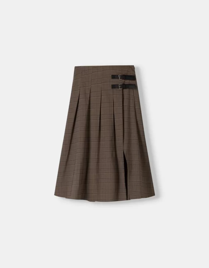 Box pleat midi skirt with a belt detail